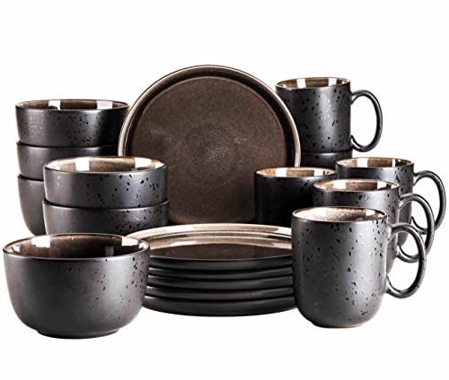 MÄSER 934021, Serie Niara, Modernes Teller Set für 6 Personen in aufregendem Vintage Look, 12-teiliges Tafelservice aus Keramik in Grau und Schwarz, Steinzeug im Sale