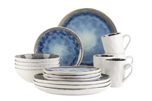 MÄSER 934092 Serie Frozen, Geschirr Set aus Keramik für 4 Personen, 16-teiliges Kombiservice mit organischen Formen, blau gesprenkeltes Service, Steinzeug, Dunkelblau im Sale