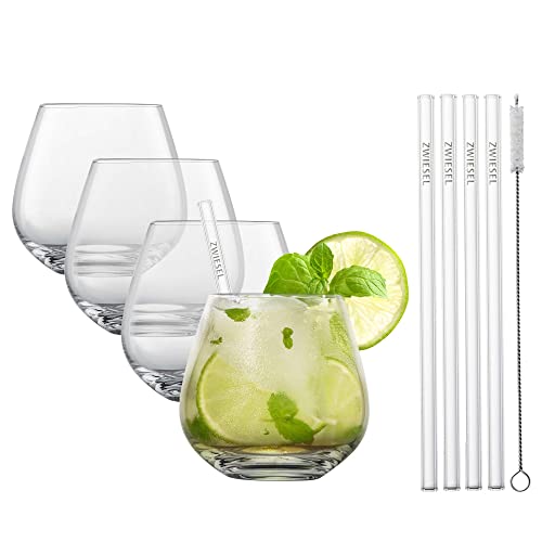 SCHOTT ZWIESEL After Work Drinks Viña, Set mit 4 Bechern, 4 Glastrinkhalmen und 1 Baumwollbürste, spülmaschinenfeste Tritan-Kristallgläser, Made in Germany (Art.-Nr. 130015) im Sale