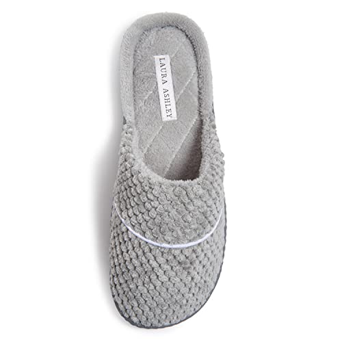 Laura Ashley Womens Rugged Memory Foam Terry Cloth Spa Slippers, Soft Non Slip Rubber Bottom Closed Toe House Slider, Basic Grey, Small im Sale