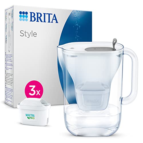 BRITA Wasserfilter Kanne Style hellgrau (2,4l) inkl. 3X MAXTRA PRO All-in-1 Kartusche – Wasserfilter im modernen Design für den Kühlschrank zur Reduzierung von Kalk, Chlor, Metalle wie Blei & Kupfer im Sale