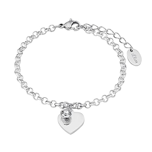 s.Oliver bracelet 925 Sterling silver women's bracelet, with synthetic zirconia, 16+3 cm, silver, heart, comes in a jewelry gift box, 2017226 on sale