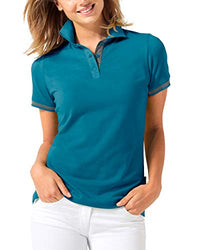 Thumbnail for CLINIC DRESS Shirt Polo Damen 1/2 Arm - leicht tailliert Polokragen 95% Baumwolle, für Krankenschwestern, Ärzte und Pflegepersonal Petrol/dunkelgrau Melange 42/44 im Sale