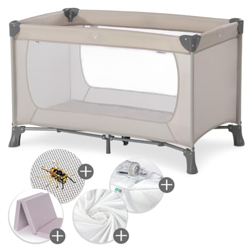 hauck Reisebett Dream N Play -Sparset - inkl. Alvi Reisebett-Matratze + wasserdichte Betteinlage + 2 Spannbettlaken + Insektenschutz - Waterblue im Sale