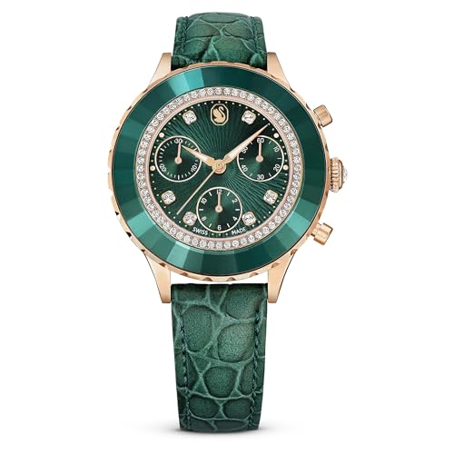 Swarovski Octea Chrono Watch, Green Ladies Watch with Leather Strap and Sparkling Swarovski Crystals on Sale