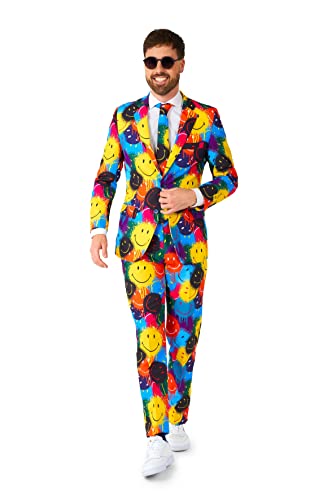 OppoSuits Anzug für Herren - Lizenziertes Smiley Company Partykostüm - Mehrfarbig - Smiley Drip Graffiti Print im Sale