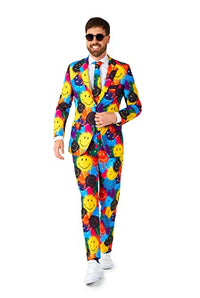 Thumbnail for OppoSuits Anzug für Herren - Lizenziertes Smiley Company Partykostüm - Mehrfarbig - Smiley Drip Graffiti Print im Sale