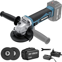 Thumbnail for WESCO Angle Grinder, 4.0Ah Cordless Angle Grinder, 18V Cordless Angle Grinder, 8800 RPM, 115 mm Angle Grinder, with Additional Handle and 3 Discs, Ideal for Carpenters, Builders, WS2333 on Sale