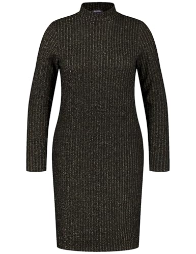 Samoon Damen Geripptes Kleid mit Glitzer-Effekt Langarm Melange, unifarben knieumspielend Black Gemustert 52 im Sale