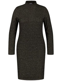 Thumbnail for Samoon Damen Geripptes Kleid mit Glitzer-Effekt Langarm Melange, unifarben knieumspielend Black Gemustert 52 im Sale