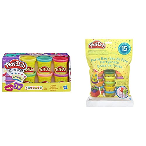 Play-Doh 18367EU4 Partyspaß 15 kleine Dosen Knete à 28g Knetparty perfekt & 5417EU9 A5417EU8 Glitzerknete für fantasievolles und kreatives Spielen, Multicolor im Sale