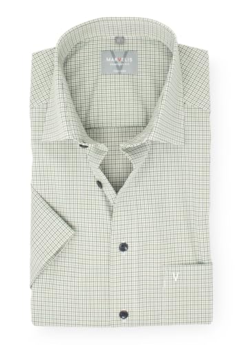 Marvelis Shirt Comfort Fit Short Sleeve Olive Checked 7010.52.47, Collar Size/ on Sale