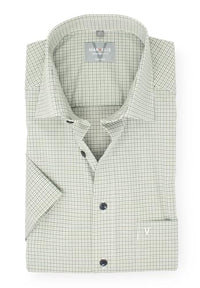 Thumbnail for Marvelis Shirt Comfort Fit Short Sleeve Olive Checked 7010.52.47, Collar Size/ on Sale