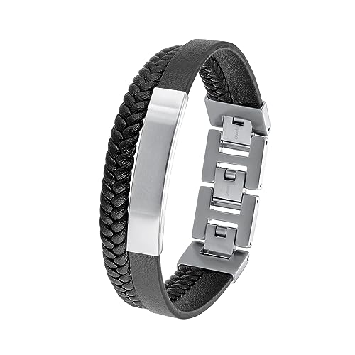 s.Oliver Armband Edelstahl Leder Herren Armschmuck, 18,5+1,5+1,5 cm, Schwarz, Kommt in Schmuck Geschenk Box, 2036861 im Sale