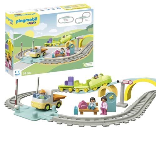 PLAYMOBIL 1.2.3 71593 Large Railway, versatile train set with carriages, barriers and station clock, educational toy for toddlers, toy for children from 12 months [Exclusively at Amazon] on sale