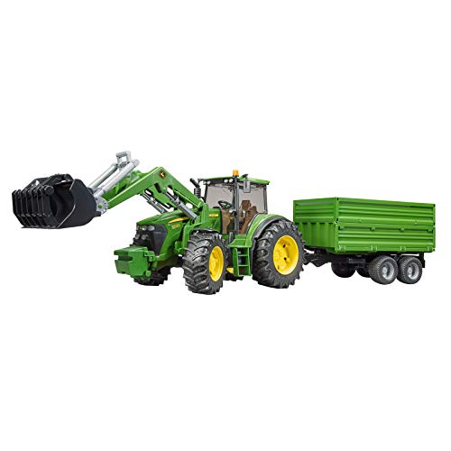 bruder 03055 - John Deere 7930 with front loader &amp; tandem axle transport trailer - 1:16 farm agriculture tractor tractor bulldog trailer tipping trailer toy
