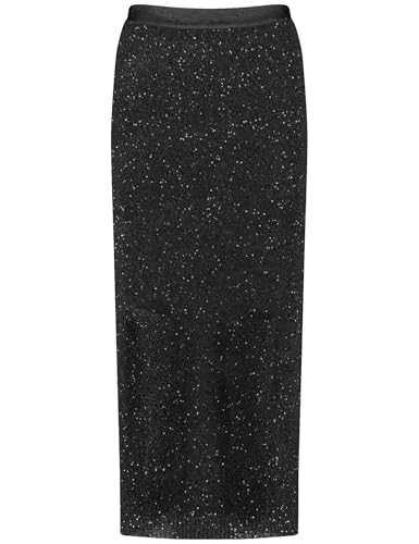 Taifun Damen Strickrock mit Pailletten unifarben wadenlang Schwarz 40 im Sale