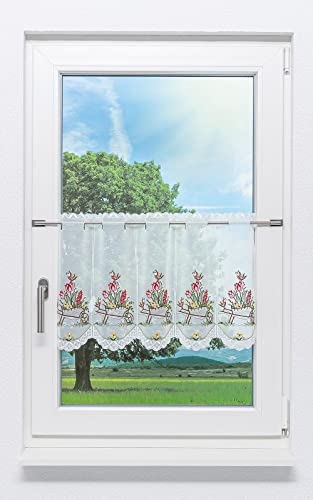 Plauener Spitze Scheibengardine Singvögel (Bx H) 97,2cm * 40cm rot-braun/Rot im Sale
