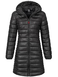 Thumbnail for Geographical Norway Women's Winter Jacket Quilted Jacket Parka Long Quilted Water-Repellent Coat Quilted Coat, Color: Black, on Sale
