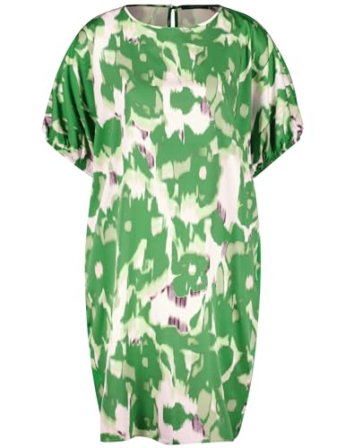 Taifun Damen Legeres Kleid mit Alloverprint halber Arm, weiter Arm, elastischer Ärmelsaum floral, Gemustert knieumspielend, kurz Garden Green Gemustert 34 im Sale