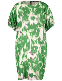 Thumbnail for Taifun Damen Legeres Kleid mit Alloverprint halber Arm, weiter Arm, elastischer Ärmelsaum floral, Gemustert knieumspielend, kurz Garden Green Gemustert 34 im Sale