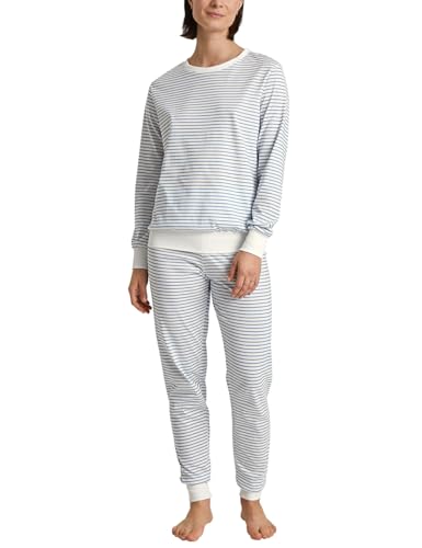 CALIDA Cotton Stripes Bündchen-Pyjama Damen, mit Rippbündchen an Ärmeln und Hose im Sale