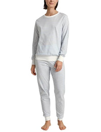Thumbnail for CALIDA Cotton Stripes Bündchen-Pyjama Damen, mit Rippbündchen an Ärmeln und Hose im Sale