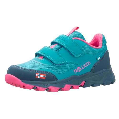 Trollkids children's waterproof hiking shoe Preikestolen, navy blue/mid blue, on sale