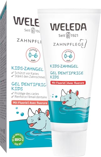 WELEDA Organic Kids Toothpaste with Fluoride – Natural cosmetic toothpaste for babies and children up to 6 years old. Natural dental care gel protects against cavities and promotes the hardening of tooth enamel (vegan, 1 x 50 ml) on sale