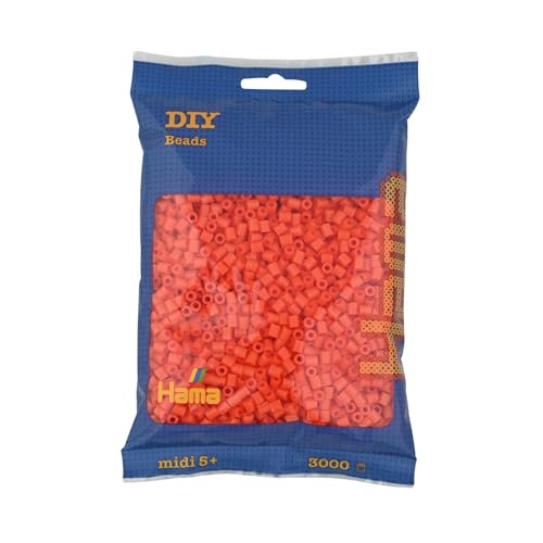 Hama Beads 201-04 Iron-on Beads Bag with approx. 3,000 colorful midi craft beads with a diameter of 5 mm in orange, creative crafting fun for children from 5 years on sale