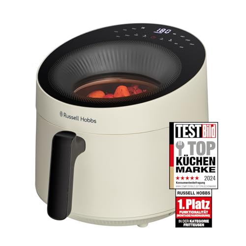 Russell Hobbs Heißluftfritteuse 5L [10 Programme|mit Sichtfenster] AirFryer (Fritteuse ohne Öl, Frittieren, Grillen, Braten, Backen, max 200°C, spülmaschinenfest, Creme) SatisFry Panoramic 27421-56 im Sale