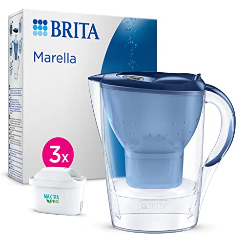 BRITA Wasserfilter Kanne Marella blau (2,4l) inkl. 3x MAXTRA PRO All-in-1 Wasserfilterkartusche – Filter zur Reduzierung von Kalk, Chlor, Blei, Kupfer & geschmacksstörenden Stoffen im Wasser im Sale