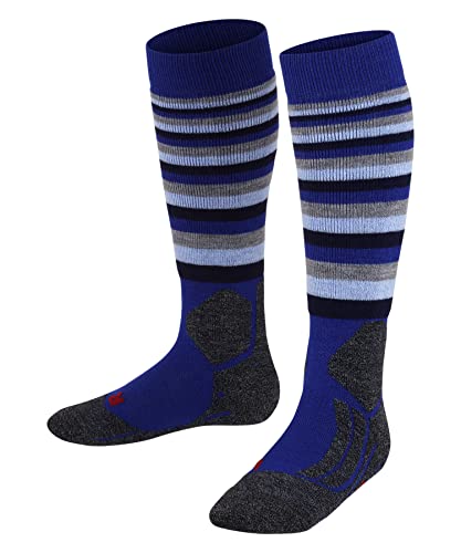FALKE Unisex Kinder Skisocken SK2 Intermediate Stripes K Kh Wolle Funktionsmaterial warm dick 1 Paar, Blau Yve 6714, 31-34 im Sale