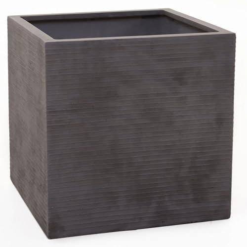 VIVANNO Plant Pot Fiberglass Block Frost-Proof - 40x40x40 cm - Striped Grey - Square Flower Pot for Outdoors and Indoors on Sale