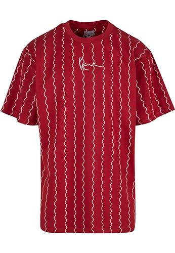 Karl Kani Herren KM233-013-2 KK Small Signature Ziczac Pinstripe Tee DarkRed/Offwhite, im Sale