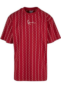Thumbnail for Karl Kani Herren KM233-013-2 KK Small Signature Ziczac Pinstripe Tee DarkRed/Offwhite, im Sale