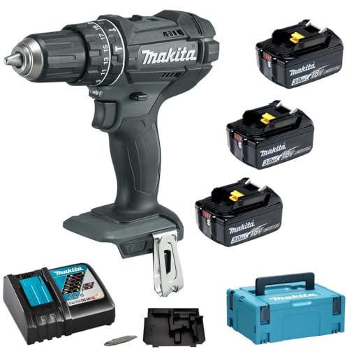 Makita DHP482F3JB Cordless Impact Drill 18V in black / 3.0 Ah, 3 batteries + charger in MAKPAC on sale