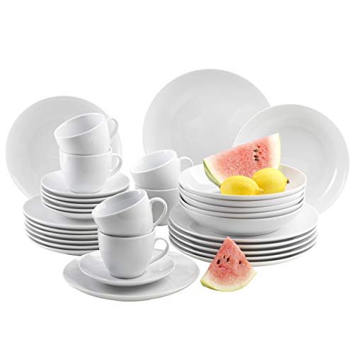 Mäser Barca dinnerware set for 6 people, 30-piece combination service, porcelain, white on sale