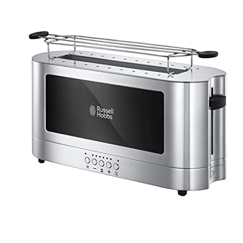 Russell Hobbs Toaster [Langschlitz für 2 Scheiben / 1 breite Brotscheibe] Elegance Glas/Edelstahl (extra breiter Toastschlitz, inkl Brötchenaufsatz,6 Bräunungsstufen + Auftau-&Aufwärmfunktion)23380-56 im Sale