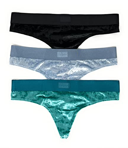 Victoria's Secret Pinke Tanga-Slips, 3er-Set, mittelgroß, Samt, Schwarz/Kreideblau/Meer, Velvet Black/Chalk Blue/Sea, im Sale