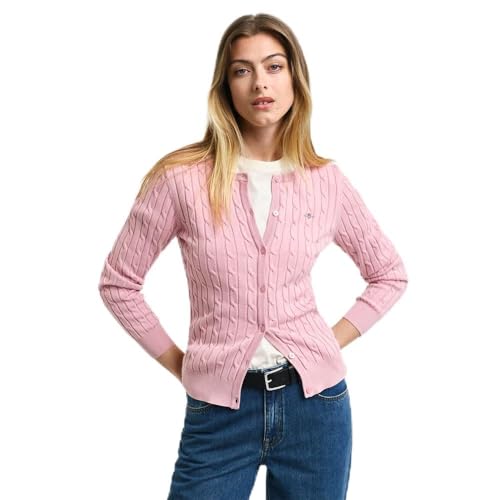 GANT Damen Stretch Cotton Cable Cardigan Strickjacke, Eggshell, im Sale