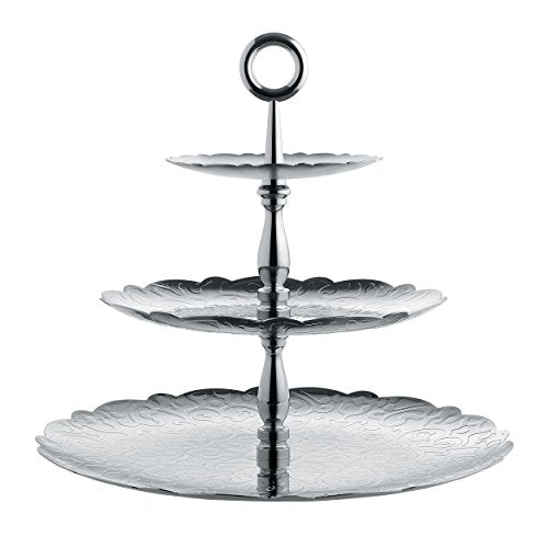 Alessi MW52/3 Dressed for X-Mas Etagere mit DREI Ebenen aus Edelstahl 18/10,glänzend poliert mit mit Reliefdekor, Stahl, Silver, 34 x 34 x 31 cm im Sale
