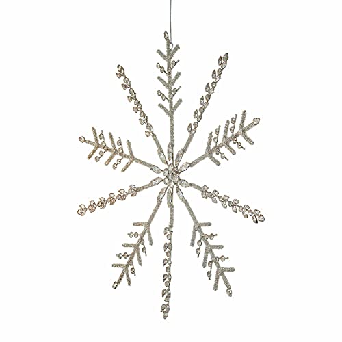 Loberon Weihnachtsschmuck Hope, Funkelnde Schneeflocke, mit Glasperlen besetzt, Festdekoration, Weihnachtsdekoration, Weihnachten, Eisen, Glas, Silber im Sale