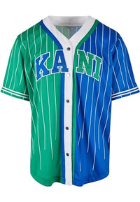 Thumbnail for Karl Kani Herren KU223-018-1 Serif Pinstripe Block Baseball Shirt M Blue/Green/White