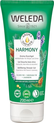 WELEDA Bio Harmony Shower Gel vegan - Natural cosmetics Aroma Shower soap for women &amp; men with fir / lavandin fragrance, natural skin care shower for cleansing face &amp; body (1x 200ml) on sale