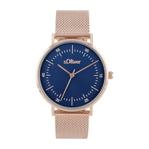 s.Oliver Armbanduhr Damen Quarzuhr analog, mit Edelstahl Armband, Roséfarben, 3 bar wasserfest, Kommt in Uhren Geschenk Box, 2036553 im Sale