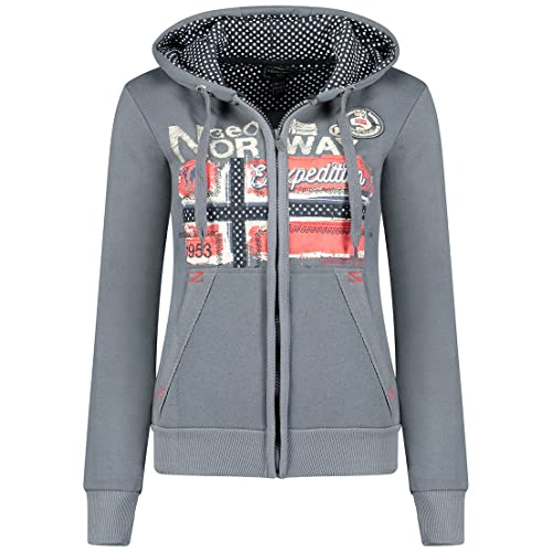 Geographical Norway Farlotte Lady - Hoodie Women's Sweat Jacket Zip Hood Pockets - Pullover Women's Long Sleeve Warm Jacket - Women Season Spring Summer Autumn (Dark Grey S) on Sale
