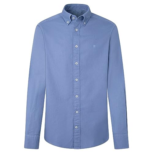 Hackett London Herren Garment Dyed Hemd, Blue (Oxford Blue), 3 im Sale