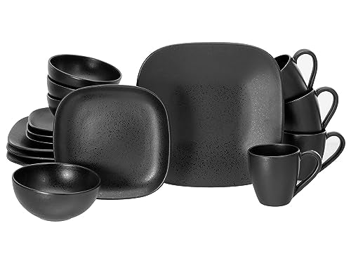 CreaTable, 16818, Magic Black Square series, 16-piece dinnerware set, stoneware combination service, dishwasher and microwave safe, Made in Portugal on sale