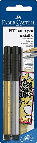 FABER-CASTELL 167396 - Tuschestift Pitt artist pen, Stärke 1,5 mm, 2er Set, gold / silber im Sale